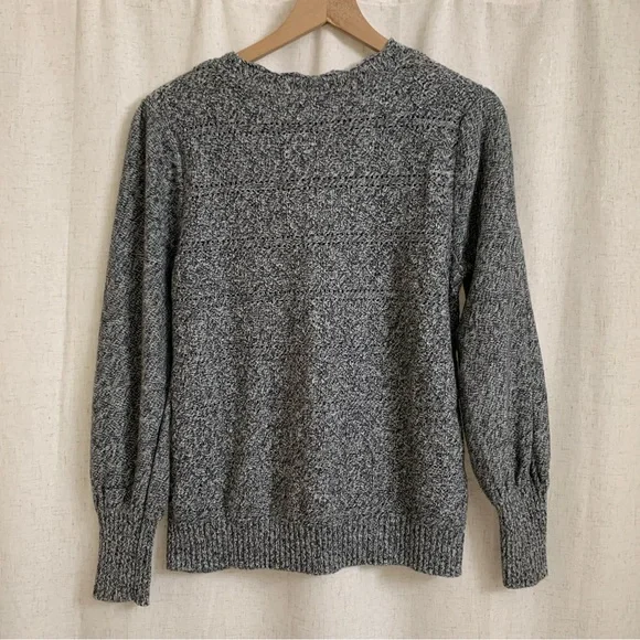 LOFT Marled Stripe Point Sweater Puff Shoulder Longsleeve XL - Picture 2 of 4